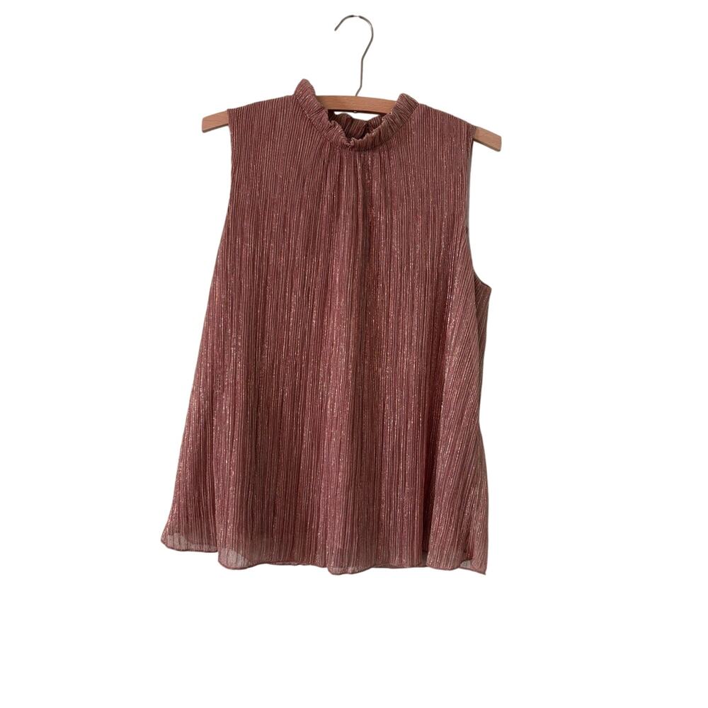 eri + ali Womens Sleeveless Small Taupe Metallic Threading Anthropologie Top
